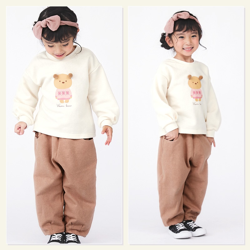 キッズ トレーナー 裏起毛 女の子 くま 子供服 長袖 トップス ( 80-130cm )【 GrinLab グリンラボ 】 ガールズ かわいい クマ どうぶつ 冬服 スウェット ベビー服 80 90 95 100 110 120 130 