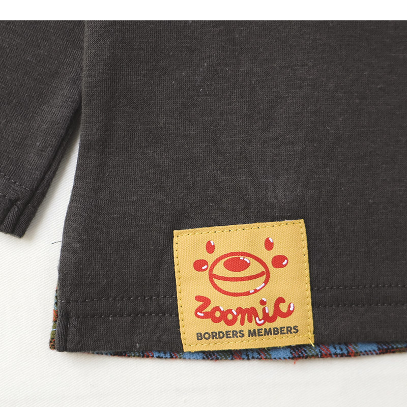 キッズ ロンT 長袖 Tシャツ カンガルーポケット 重ね着風 チェック レイヤード 動物 アニマル くま パンダ 男の子 女の子 (80-130cm)【 ZOOMIC ズーミック 】 ベビー カットソー 天竺 肩ボタン オムライス カレーライス 食べ物 洋食 80cm 90cm 95cm 100cm 110cm 120cm 130cm