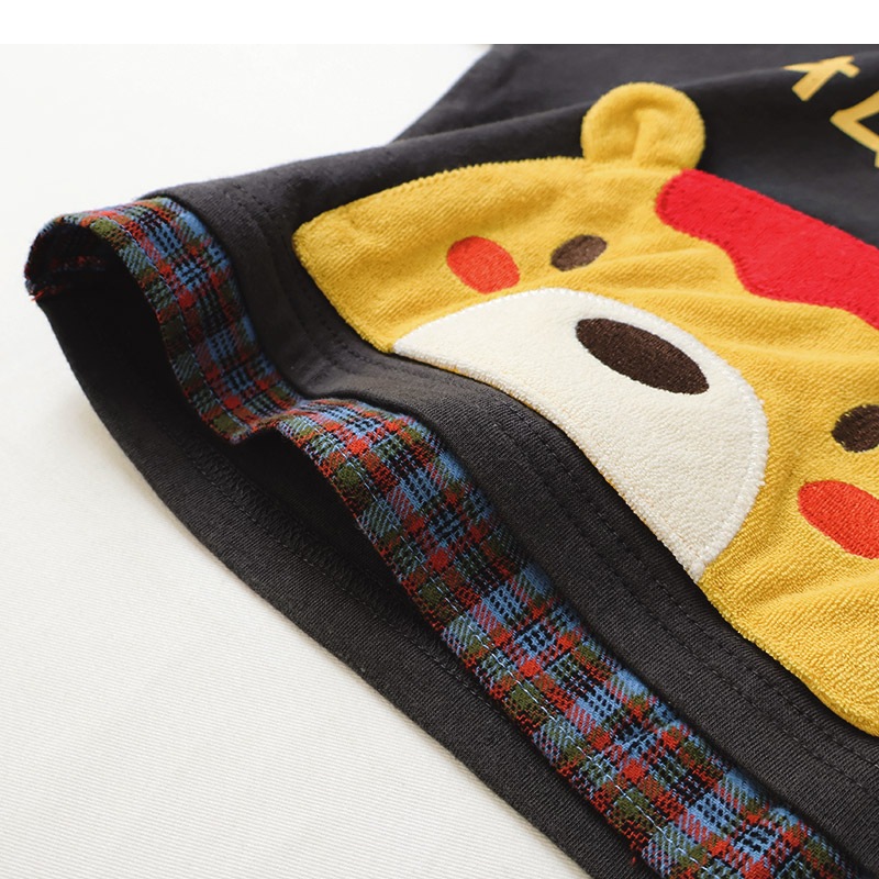 キッズ ロンT 長袖 Tシャツ カンガルーポケット 重ね着風 チェック レイヤード 動物 アニマル くま パンダ 男の子 女の子 (80-130cm)【 ZOOMIC ズーミック 】 ベビー カットソー 天竺 肩ボタン オムライス カレーライス 食べ物 洋食 80cm 90cm 95cm 100cm 110cm 120cm 130cm