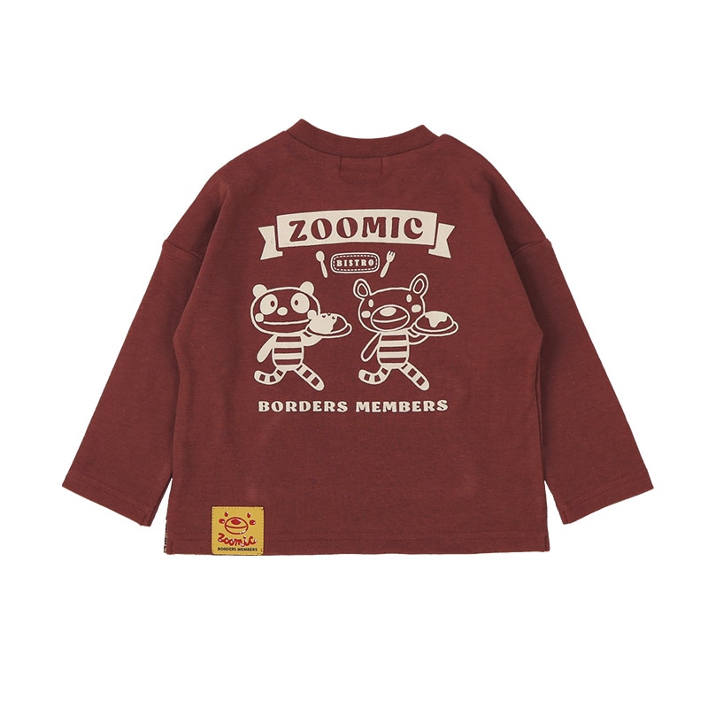 キッズ ロンT 長袖 Tシャツ カンガルーポケット 重ね着風 チェック レイヤード 動物 アニマル くま パンダ 男の子 女の子 (80-130cm)【 ZOOMIC ズーミック 】 ベビー カットソー 天竺 肩ボタン オムライス カレーライス 食べ物 洋食 80cm 90cm 95cm 100cm 110cm 120cm 130cm