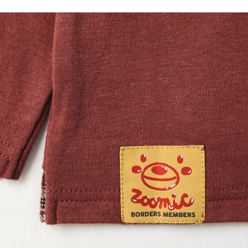 キッズ ロンT 長袖 Tシャツ カンガルーポケット 重ね着風 チェック レイヤード 動物 アニマル くま パンダ 男の子 女の子 (80-130cm)【 ZOOMIC ズーミック 】 ベビー カットソー 天竺 肩ボタン オムライス カレーライス 食べ物 洋食 80cm 90cm 95cm 100cm 110cm 120cm 130cm