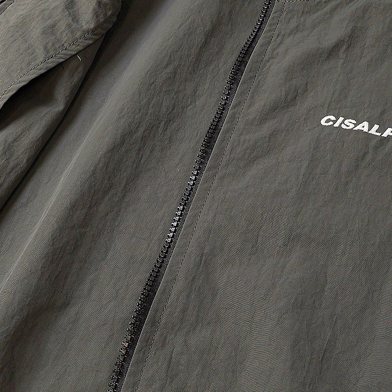 ナイロンジャケット 一重仕立て 子供服 男の子 小学生 中学生 ファッション キッズ ジュニア 長袖 ブルゾン フルジップ アウター ウインドブレーカー 女の子 プリント 切替 ストリート スケート 大人っぽい ダンス 裏地なし カーキグレー ブラック 130 140 150 160 秋服