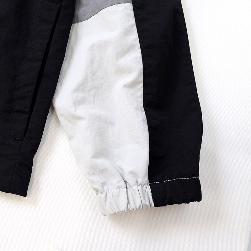 ナイロンジャケット 一重仕立て 子供服 男の子 小学生 中学生 ファッション キッズ ジュニア 長袖 ブルゾン フルジップ アウター ウインドブレーカー 女の子 プリント 切替 ストリート スケート 大人っぽい ダンス 裏地なし カーキグレー ブラック 130 140 150 160 秋服