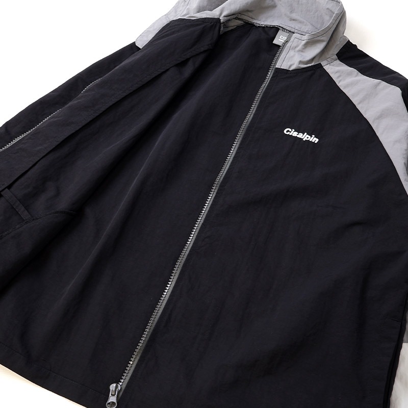 ナイロンジャケット 一重仕立て 子供服 男の子 小学生 中学生 ファッション キッズ ジュニア 長袖 ブルゾン フルジップ アウター ウインドブレーカー 女の子 プリント 切替 ストリート スケート 大人っぽい ダンス 裏地なし カーキグレー ブラック 130 140 150 160 秋服