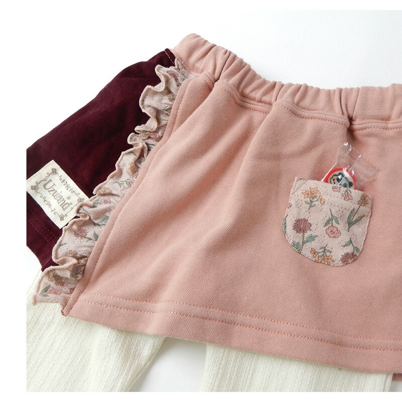 子供服 スカッツ パンツ 女の子 花柄 切替 長丈 スカッツ( 80-130cm)【 Uzuland ウズランド 】 キッズ ベビー おしゃれ かわいい 二次加工 切替 女の子 女児 こども服 ベビー服 秋 春 ガールズ こども ブランド
