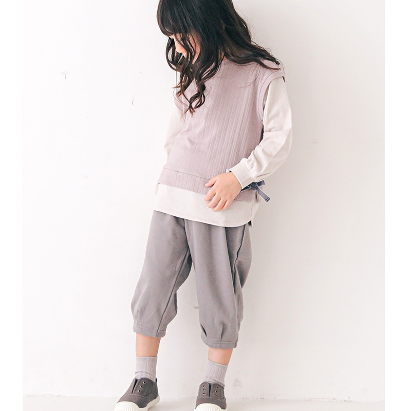 子供服 パンツ ナチュラル リボン ワイド バルーン 10分丈 ( 80-130cm)【Uzuland】 ウズランド キッズ ベビー ボトムス ポケット ベージュ ガーリー かわいい おしゃれ 秋物 80cm 90cm 95cm 100cm 110cm 120cm 130cm
