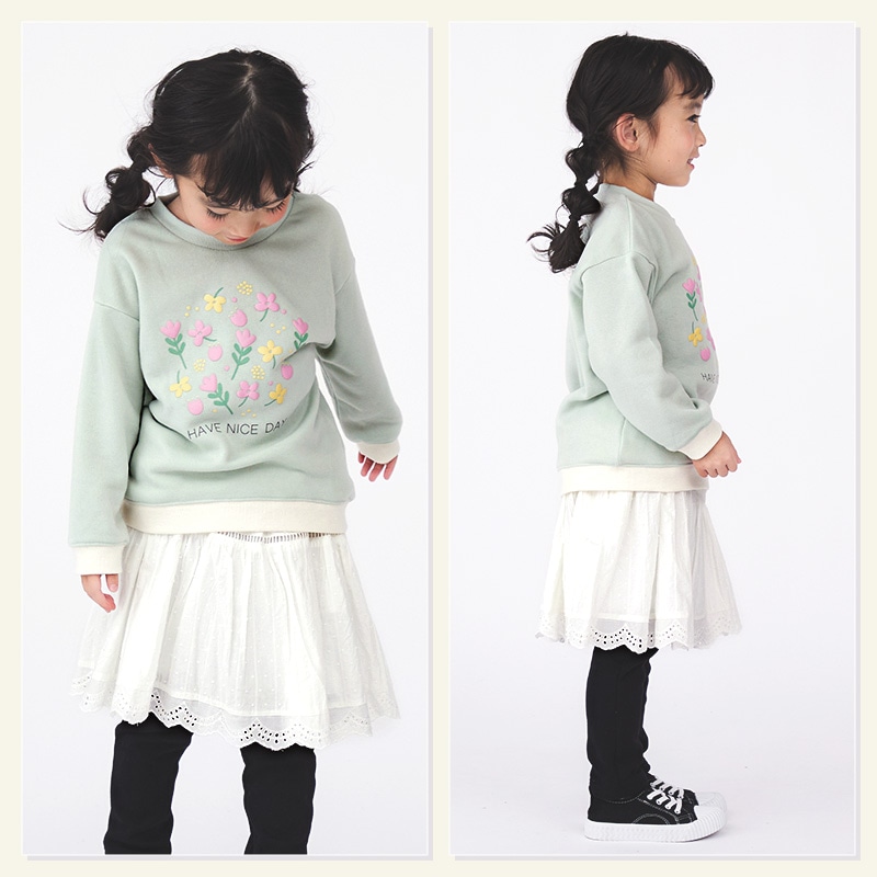 キッズ トレーナー 裏起毛 女の子 フラワー 子供服 長袖 トップス ( 80-130cm )【 GrinLab グリンラボ 】 ガールズ かわいい 花柄 冬服 スウェット ベビー服 80 90 95 100 110 120 130 
