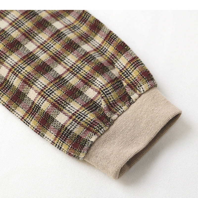 キッズ ロンT 長袖 Tシャツ 袖切替 チェック 袖リブ 動物 アニマル くま パンダ 男の子 女の子 (80-130cm)【 ZOOMIC ズーミック 】 ベビー カットソー 天竺 肩ボタン オムライス カレーライス エビフライ たまご ウインナー 食べ物 80cm 90cm 95cm 100cm 110cm 120cm 130cm