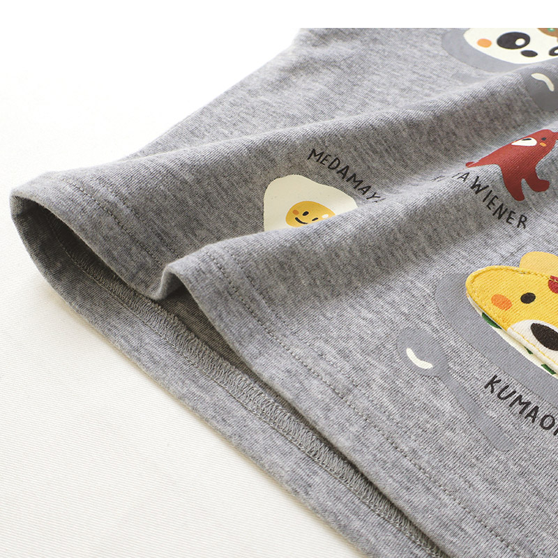 キッズ ロンT 長袖 Tシャツ 袖切替 チェック 袖リブ 動物 アニマル くま パンダ 男の子 女の子 (80-130cm)【 ZOOMIC ズーミック 】 ベビー カットソー 天竺 肩ボタン オムライス カレーライス エビフライ たまご ウインナー 食べ物 80cm 90cm 95cm 100cm 110cm 120cm 130cm