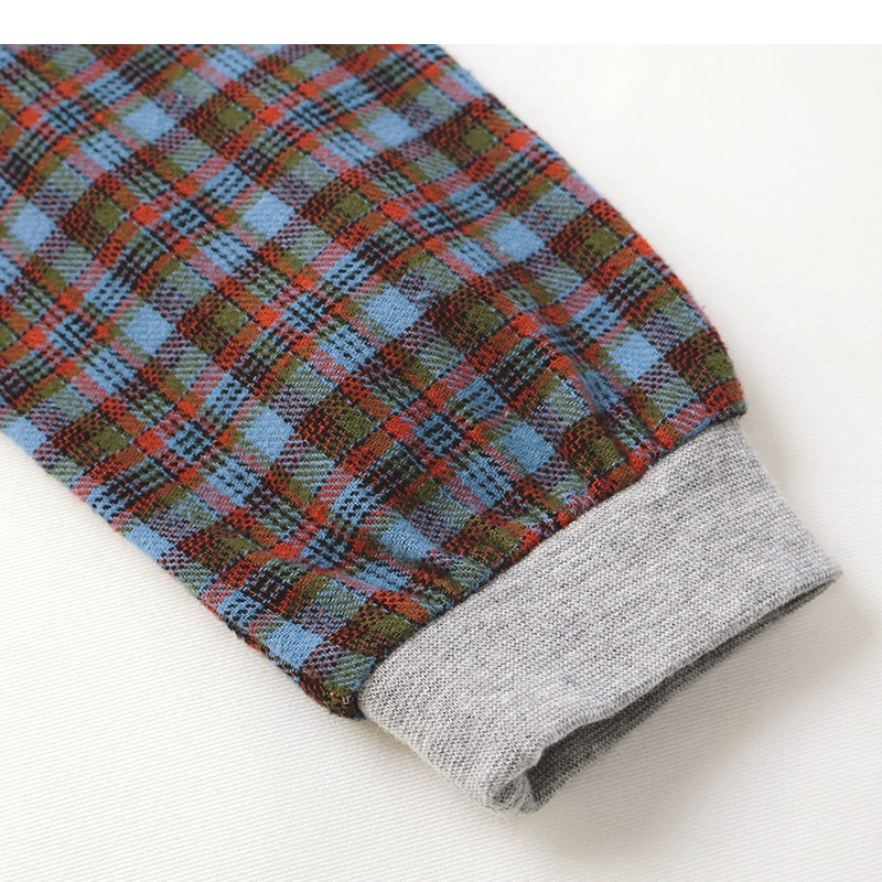 キッズ ロンT 長袖 Tシャツ 袖切替 チェック 袖リブ 動物 アニマル くま パンダ 男の子 女の子 (80-130cm)【 ZOOMIC ズーミック 】 ベビー カットソー 天竺 肩ボタン オムライス カレーライス エビフライ たまご ウインナー 食べ物 80cm 90cm 95cm 100cm 110cm 120cm 130cm