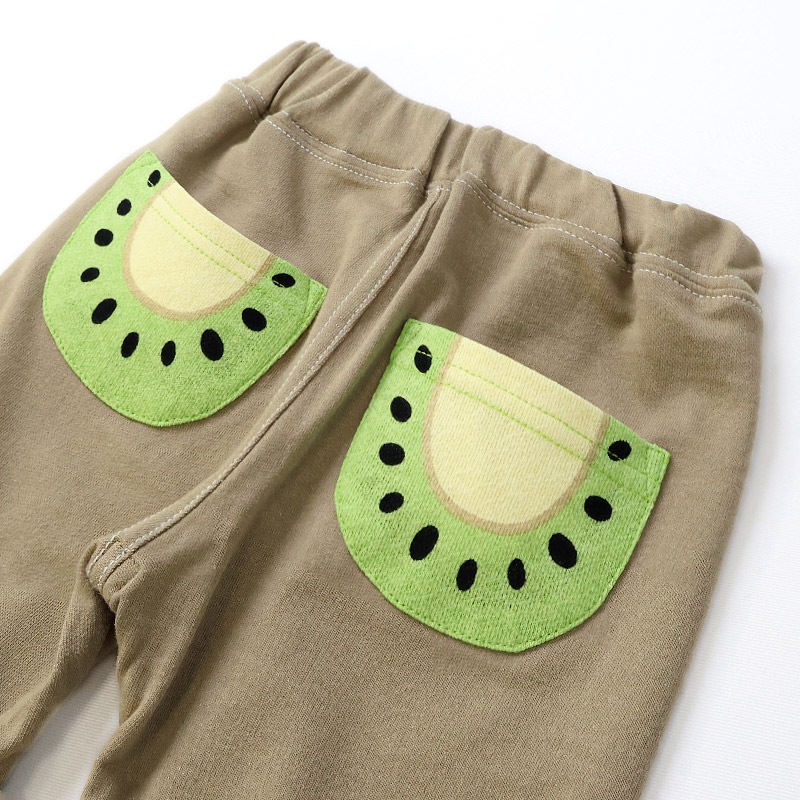 キッズ 5分丈パンツ ハーフパンツ ニットデニム 男の子 女の子 くだもの スイカ キウイ 【フルーツ天国】 ベビー ズボン ボトムス ショートパンツ ウエストゴム 折り返し バックポケット 果物 すいか 西瓜 ネイビー ベージュ 男児 女児 80 90 95 100 110 120 130