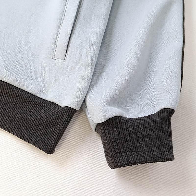 ジャージ ジャケット 袖ライン 子供服 男の子 小学生 中学生 ファッション キッズ ジュニア 長袖 ブルゾン アウター ウインドブレーカー ジップ ポケット付き 女の子 切替 ストリート 大人っぽい ダンス スポーツ 裏地なし ブルー グレー ブラック 130 140 150 160 秋服