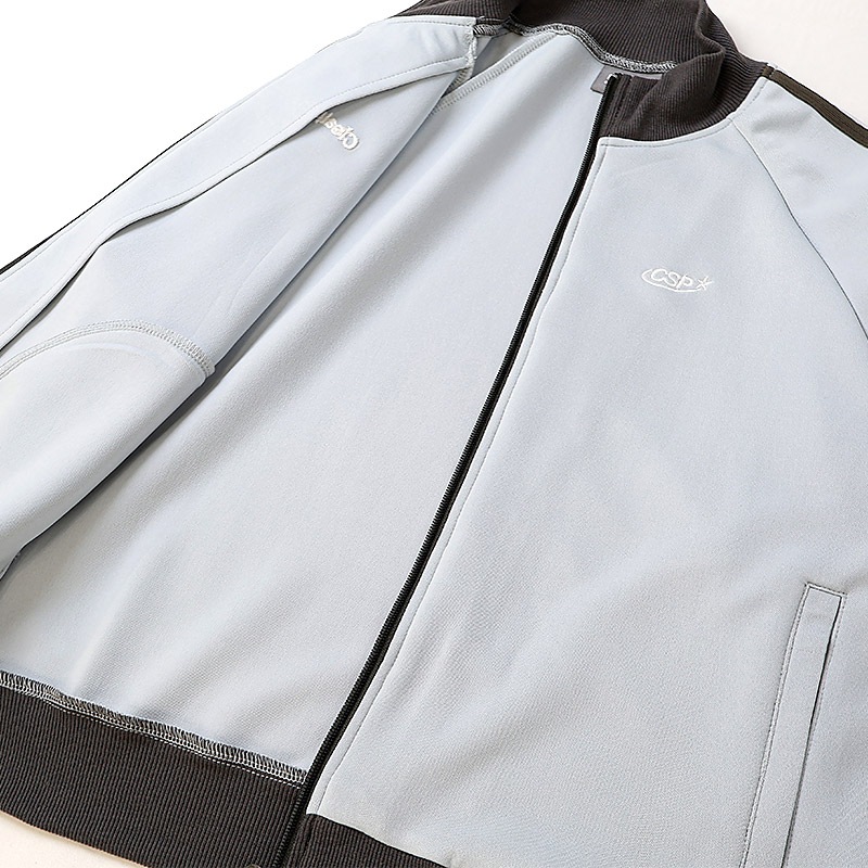 ジャージ ジャケット 袖ライン 子供服 男の子 小学生 中学生 ファッション キッズ ジュニア 長袖 ブルゾン アウター ウインドブレーカー ジップ ポケット付き 女の子 切替 ストリート 大人っぽい ダンス スポーツ 裏地なし ブルー グレー ブラック 130 140 150 160 秋服