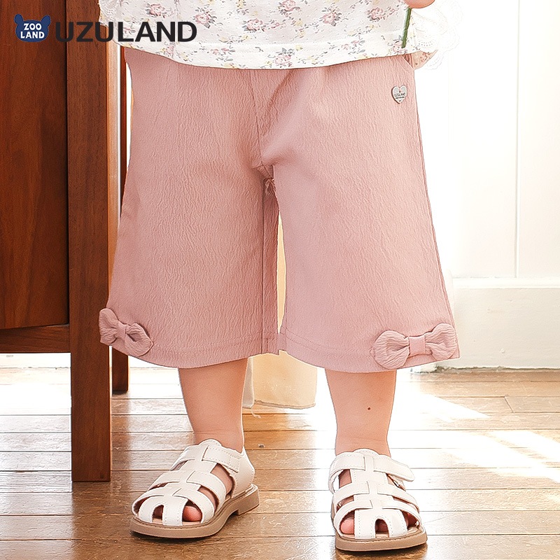 リボンモチーフ付き楊柳フレアパンツ【Uzulandウズランド】
