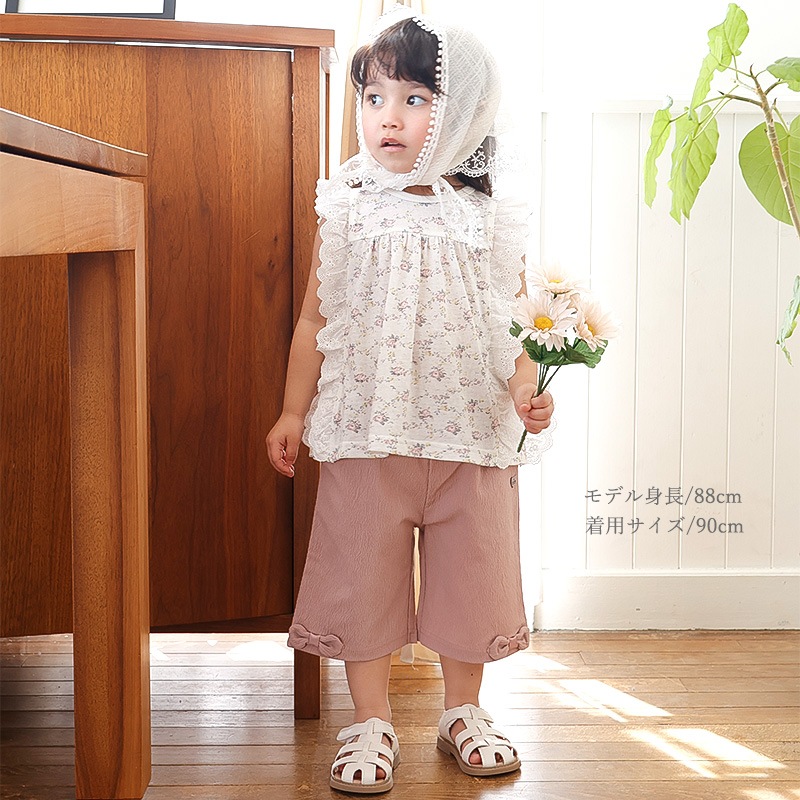リボンモチーフ付き楊柳フレアパンツ【Uzulandウズランド】