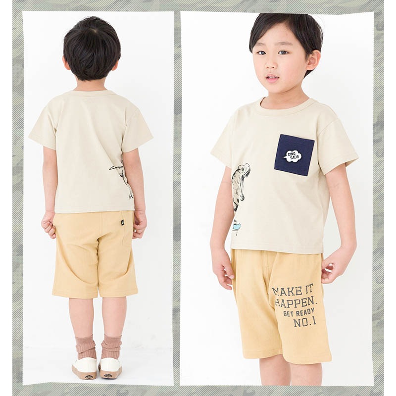 キッズ ハーフパンツ プリント 男の子 ボトムス ベージュ グレー 【 GrinLab グリンラボ 】 布帛 5分丈 デザインパンツ デザインポケット イージーパンツ 半ズボン 子供服 ベビー服 シンプル 無地 80cm 90cm 95cm 100cm 110cm 120cm 130cm