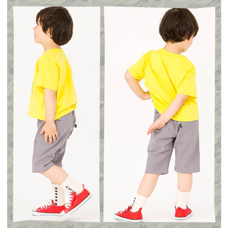 キッズ ハーフパンツ プリント 男の子 ボトムス ベージュ グレー 【 GrinLab グリンラボ 】 布帛 5分丈 デザインパンツ デザインポケット イージーパンツ 半ズボン 子供服 ベビー服 シンプル 無地 80cm 90cm 95cm 100cm 110cm 120cm 130cm