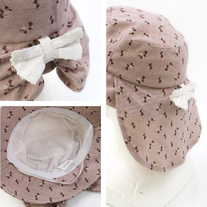 帽子 キッズ 女の子 子供 幼児 日焼け防止 ハット UV対策 子供帽子 2way 日除けリボン レースハット【 UZULAND ウズランド 】 サンハット UVカット 花 イチゴ リボン かわいい ピンク アイボリー バケットハット キャップ 熱中症対策