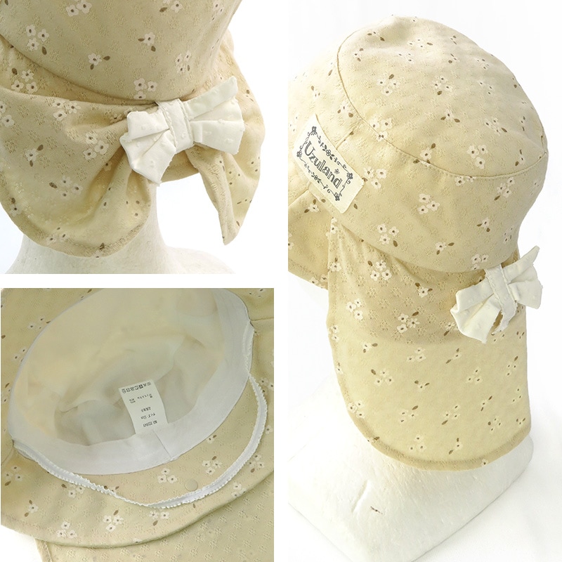 帽子 キッズ 女の子 子供 幼児 日焼け防止 ハット UV対策 子供帽子 2way 日除けリボン レースハット【 UZULAND ウズランド 】 サンハット UVカット 花 イチゴ リボン かわいい ピンク アイボリー バケットハット キャップ 熱中症対策