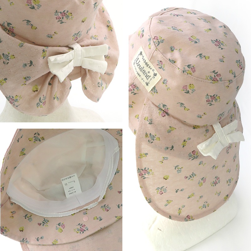 帽子 キッズ 女の子 子供 幼児 日焼け防止 ハット UV対策 子供帽子 2way 日除けリボン レースハット【 UZULAND ウズランド 】 サンハット UVカット 花 イチゴ リボン かわいい ピンク アイボリー バケットハット キャップ 熱中症対策