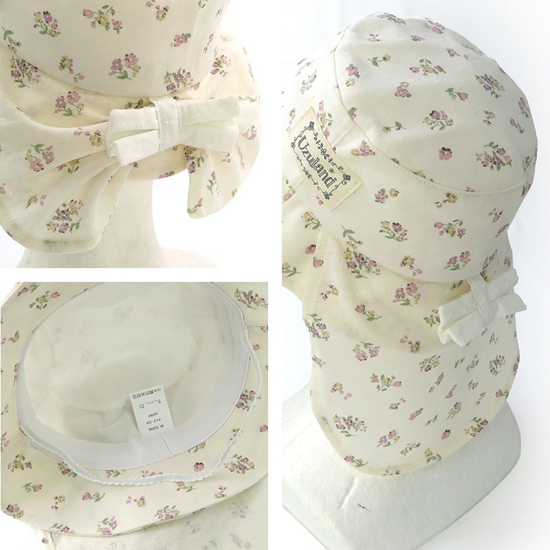 帽子 キッズ 女の子 子供 幼児 日焼け防止 ハット UV対策 子供帽子 2way 日除けリボン レースハット【 UZULAND ウズランド 】 サンハット UVカット 花 イチゴ リボン かわいい ピンク アイボリー バケットハット キャップ 熱中症対策