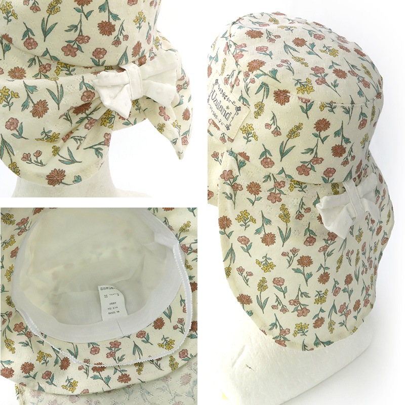 帽子 キッズ 女の子 子供 幼児 日焼け防止 ハット UV対策 子供帽子 2way 日除けリボン レースハット【 UZULAND ウズランド 】 サンハット UVカット 花 イチゴ リボン かわいい ピンク アイボリー バケットハット キャップ 熱中症対策