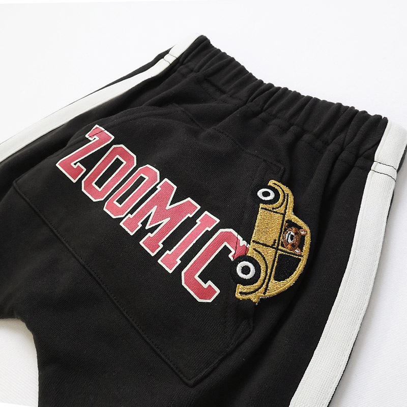 キッズ ロングパンツ ラインパンツ 男の子 女の子 ミニ裏毛 スウェット ポケット付き 【ZOOMIC ズーミック】 ベビー ストレッチ ズボン サルエル 裾リブ ボトムス 伸縮 アニマル 動物 くま パンダ 車 くるま キャラクター 男児 女児 80cm 90cm 95cm 100cm 110cm 120cm 130cm