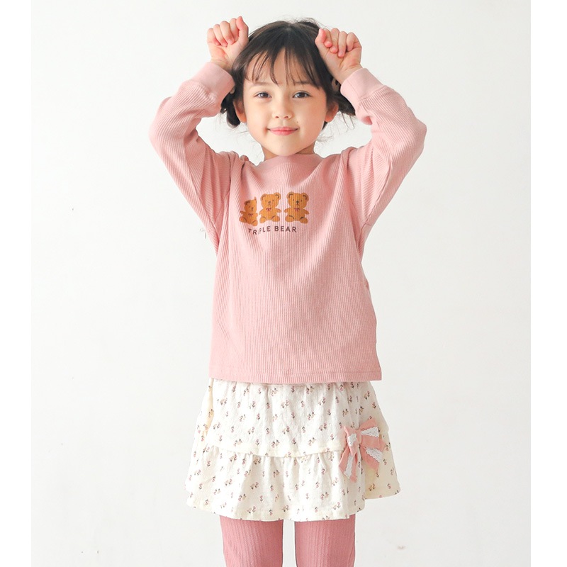 子供服 スカッツ パンツ 小花 リボン 10分丈 ( 80-130cm)【Uzuland】 ウズランド 女の子 女子 女児 キッズ ベビー ボトムス スカート ピンク ナチュラル ガーリー かわいい おしゃれ 秋物 80cm 90cm 95cm 100cm 110cm 120cm 130cmポイント消化