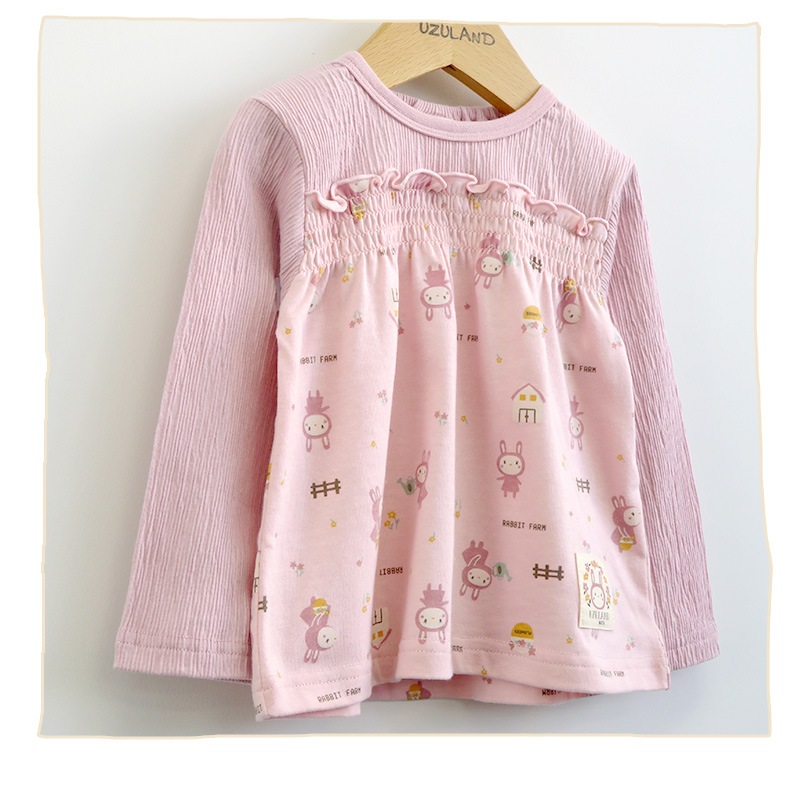 子供服 トップス うさぎ ロンT 切替 重ね着風 長袖 Tシャツ ( 80-130cm )【 UZURABBIT ウズラビット 】 キッズ ベビー 女の子 かわいい おしゃれ アニマル 動物 通園 通学 春 新作 80 90 95 100 110 120 130