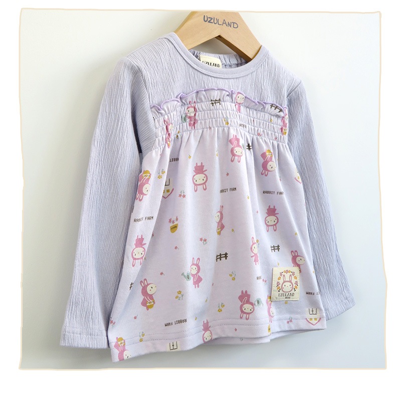 子供服 トップス うさぎ ロンT 切替 重ね着風 長袖 Tシャツ ( 80-130cm )【 UZURABBIT ウズラビット 】 キッズ ベビー 女の子 かわいい おしゃれ アニマル 動物 通園 通学 春 新作 80 90 95 100 110 120 130