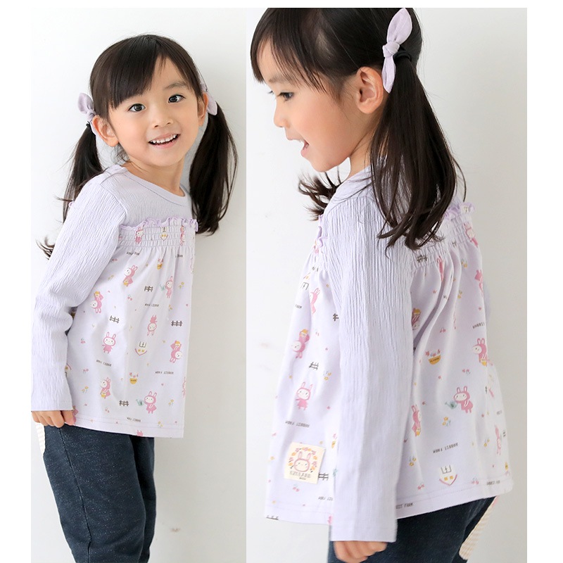 子供服 トップス うさぎ ロンT 切替 重ね着風 長袖 Tシャツ ( 80-130cm )【 UZURABBIT ウズラビット 】 キッズ ベビー 女の子 かわいい おしゃれ アニマル 動物 通園 通学 春 新作 80 90 95 100 110 120 130