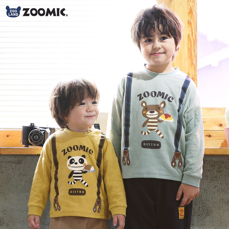 キッズ ロンT 長袖 Tシャツ サスペンダー 袖リブ アニマル くま パンダ 男の子 女の子 ( 80-130cm )【 ZOOMIC ズーミック 】 ベビー カットソー バック デザイン 天竺 肩ボタン オムライス カレーライス 食べ物 ごはん キャラクター 80cm 90cm 95cm 100cm 110cm 120cm 130cm