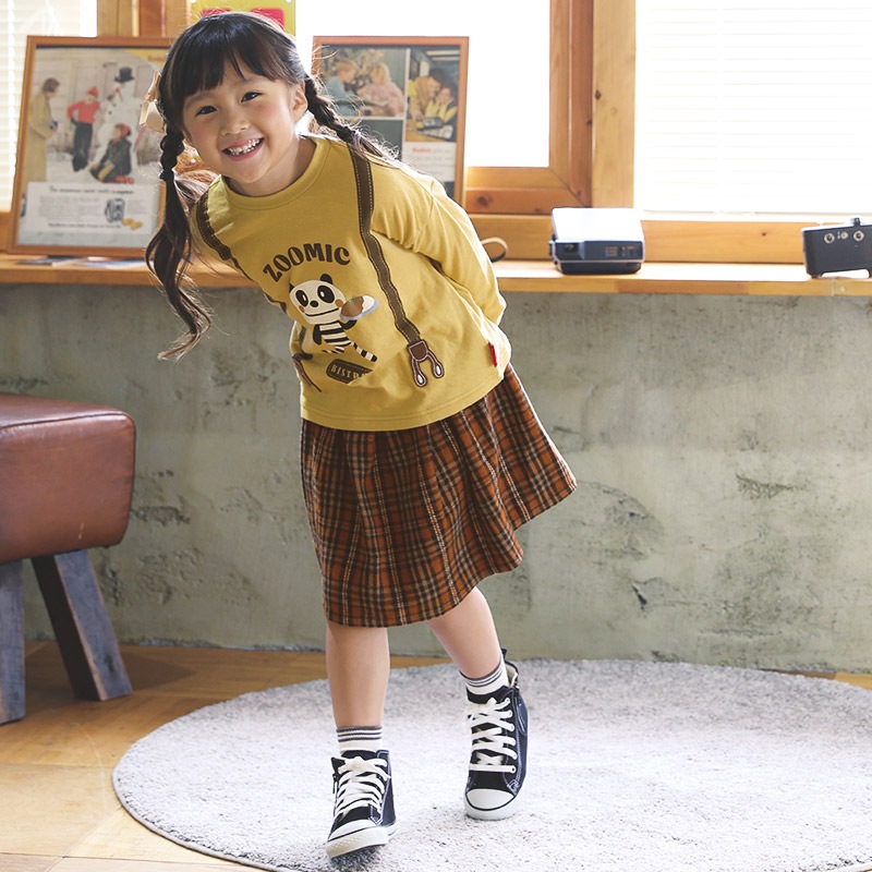 キッズ ロンT 長袖 Tシャツ サスペンダー 袖リブ アニマル くま パンダ 男の子 女の子 ( 80-130cm )【 ZOOMIC ズーミック 】 ベビー カットソー バック デザイン 天竺 肩ボタン オムライス カレーライス 食べ物 ごはん キャラクター 80cm 90cm 95cm 100cm 110cm 120cm 130cm