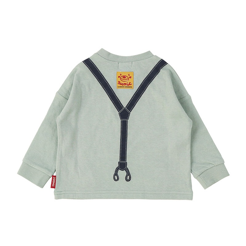 キッズ ロンT 長袖 Tシャツ サスペンダー 袖リブ アニマル くま パンダ 男の子 女の子 ( 80-130cm )【 ZOOMIC ズーミック 】 ベビー カットソー バック デザイン 天竺 肩ボタン オムライス カレーライス 食べ物 ごはん キャラクター 80cm 90cm 95cm 100cm 110cm 120cm 130cm