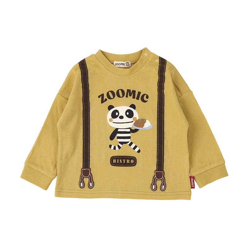 キッズ ロンT 長袖 Tシャツ サスペンダー 袖リブ アニマル くま パンダ 男の子 女の子 ( 80-130cm )【 ZOOMIC ズーミック 】 ベビー カットソー バック デザイン 天竺 肩ボタン オムライス カレーライス 食べ物 ごはん キャラクター 80cm 90cm 95cm 100cm 110cm 120cm 130cm