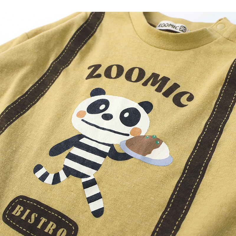 キッズ ロンT 長袖 Tシャツ サスペンダー 袖リブ アニマル くま パンダ 男の子 女の子 ( 80-130cm )【 ZOOMIC ズーミック 】 ベビー カットソー バック デザイン 天竺 肩ボタン オムライス カレーライス 食べ物 ごはん キャラクター 80cm 90cm 95cm 100cm 110cm 120cm 130cm