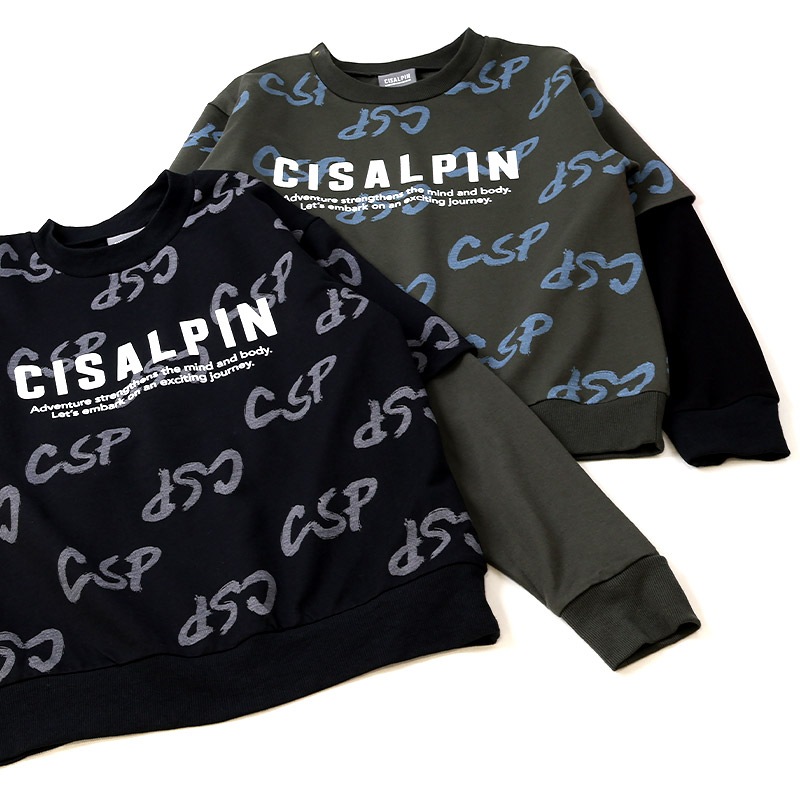 トレーナー スウェット 裏毛 レイヤード風 重ね着風 子供服 男の子 小学生 中学生 ファッション キッズ ジュニア トップス 長袖 プリントトレーナー 女の子 カットソー フロントプリント 総柄プリント ストリート 大人っぽい ダンス スポーツ 起毛なし 130 140 150 160 秋服