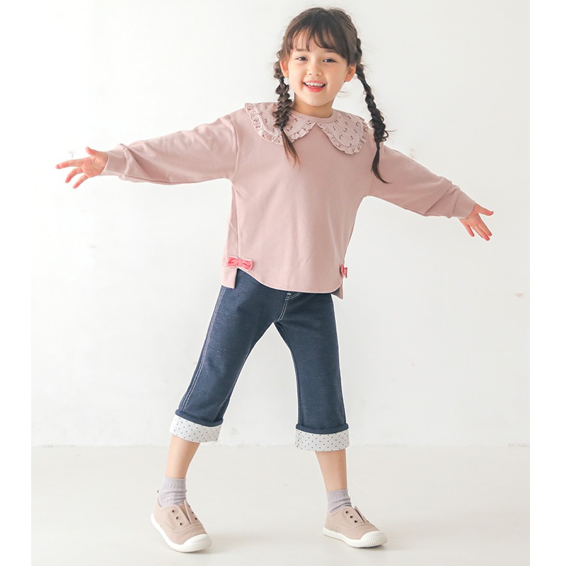 子供服 パンツ ウズランド ドット 折り曲げ 7分丈 (80-130cm)【Uzuland】 女の子 キッズ ベビー ボトムス ポケット ナチュラル トレンド ガーリー かわいい おしゃれ 秋物 ブランド 80cm 90cm 95cm 100cm 110cm 120cm 130cmポイント消化