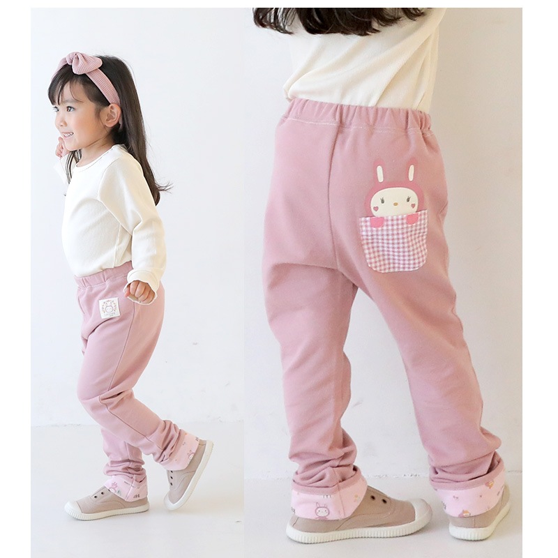 子供服 ボトムス うさぎ 折り曲げ 長パンツ 10分丈 ロングパンツ ( 80-130cm )【 UZURABBIT ウズラビット 】 キッズ ベビー 女の子 かわいい おしゃれ アニマル 動物 ポケット デニム風 通園 通学 春 80 90 95 100 110 120 130 ウサギ 