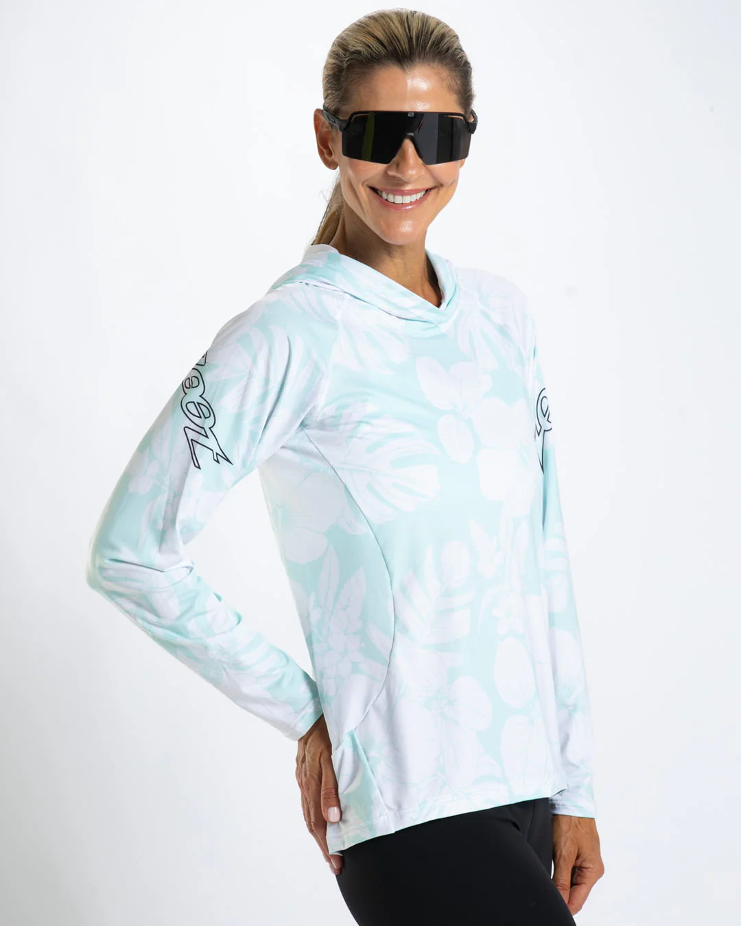 Women's Ltd Run Sun Stop Hoodie (Blue Hawaii) UPF50+ フード付きパーカー フーディー 日焼け、紫外線防止 ZFL1000