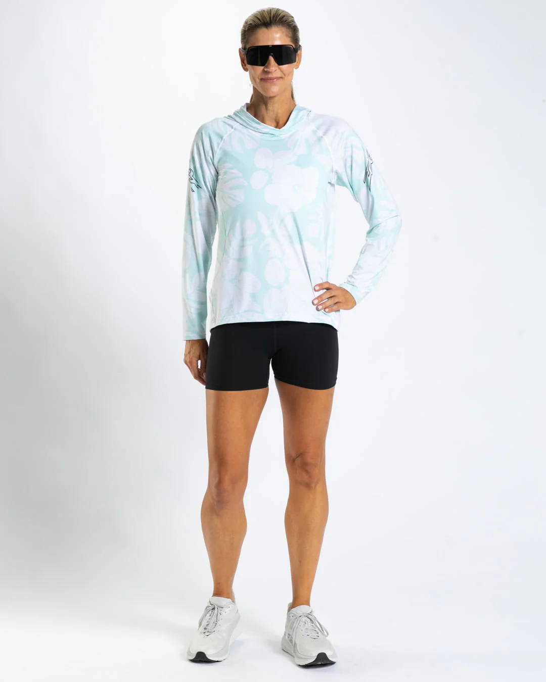 Women's Ltd Run Sun Stop Hoodie (Blue Hawaii) UPF50+ フード付きパーカー フーディー 日焼け、紫外線防止 ZFL1000