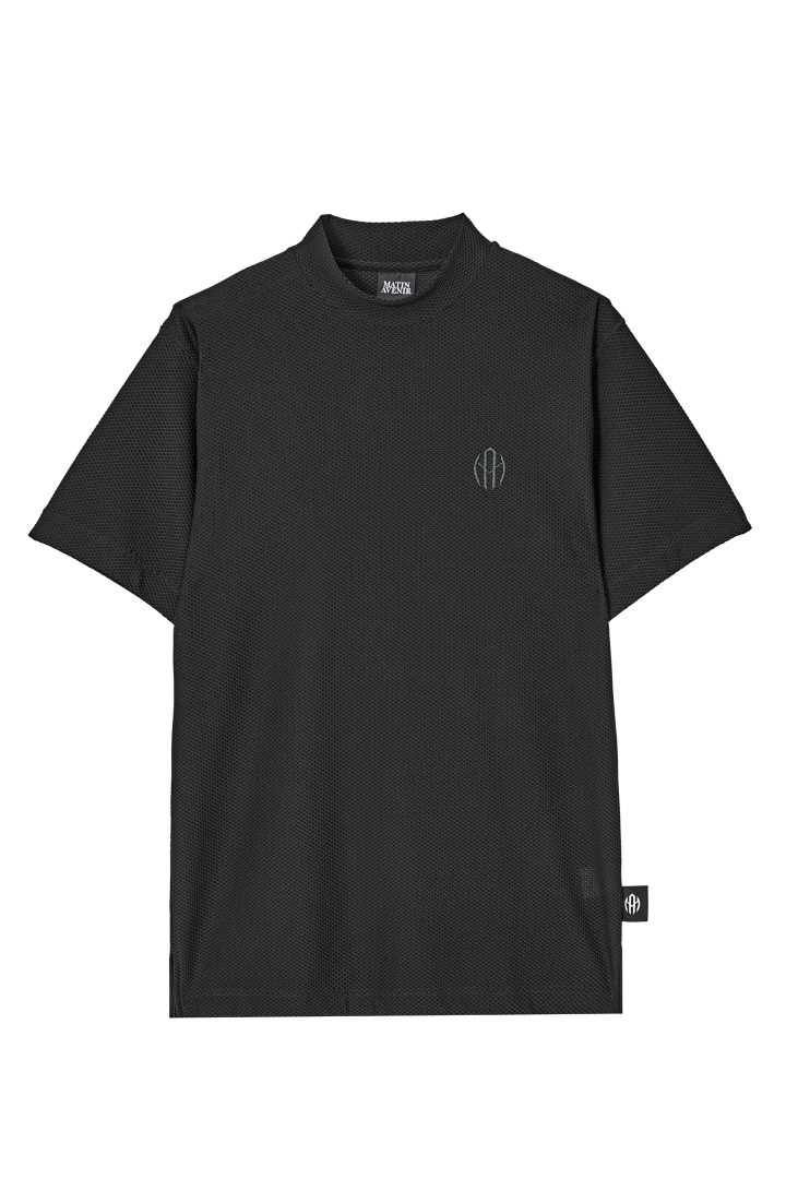 ワッフルメッシュモックネックロゴTシャツ