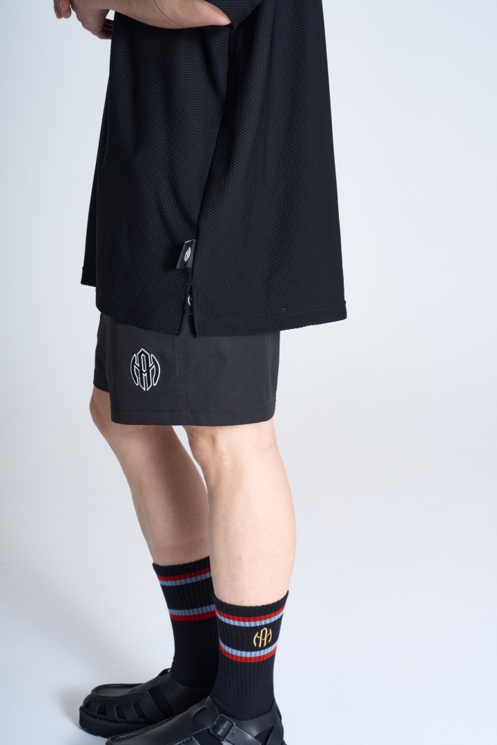 ワッフルメッシュモックネックTシャツ