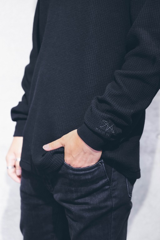 ヘビーワッフルロングTシャツ ブラック