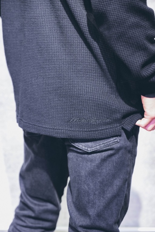 ヘビーワッフルロングTシャツ ブラック