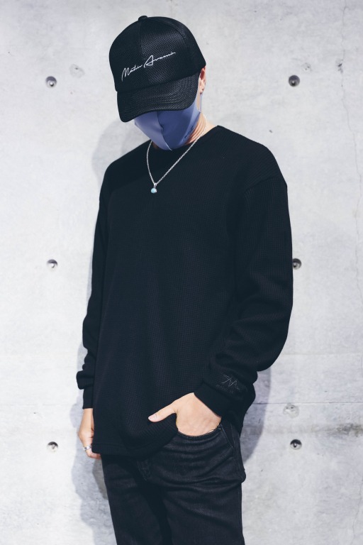 ヘビーワッフルロングTシャツ ブラック