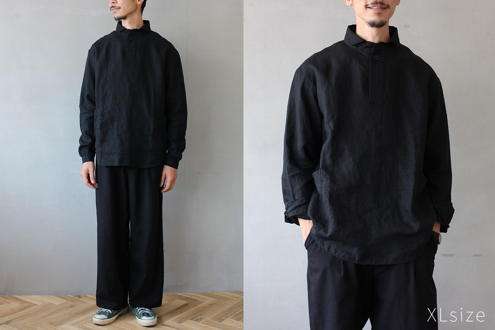 LOLO 定番プルオーバーリネンシャツ ブラック M/L/XL | zuiun