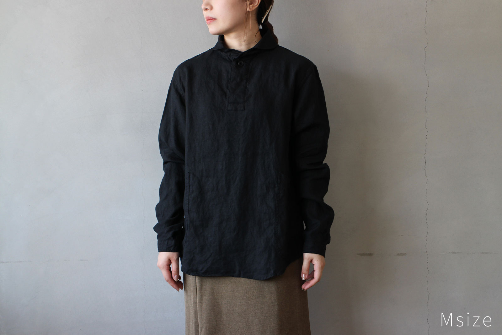 LOLO 定番プルオーバーリネンシャツ ブラック M/L/XL | zuiun
