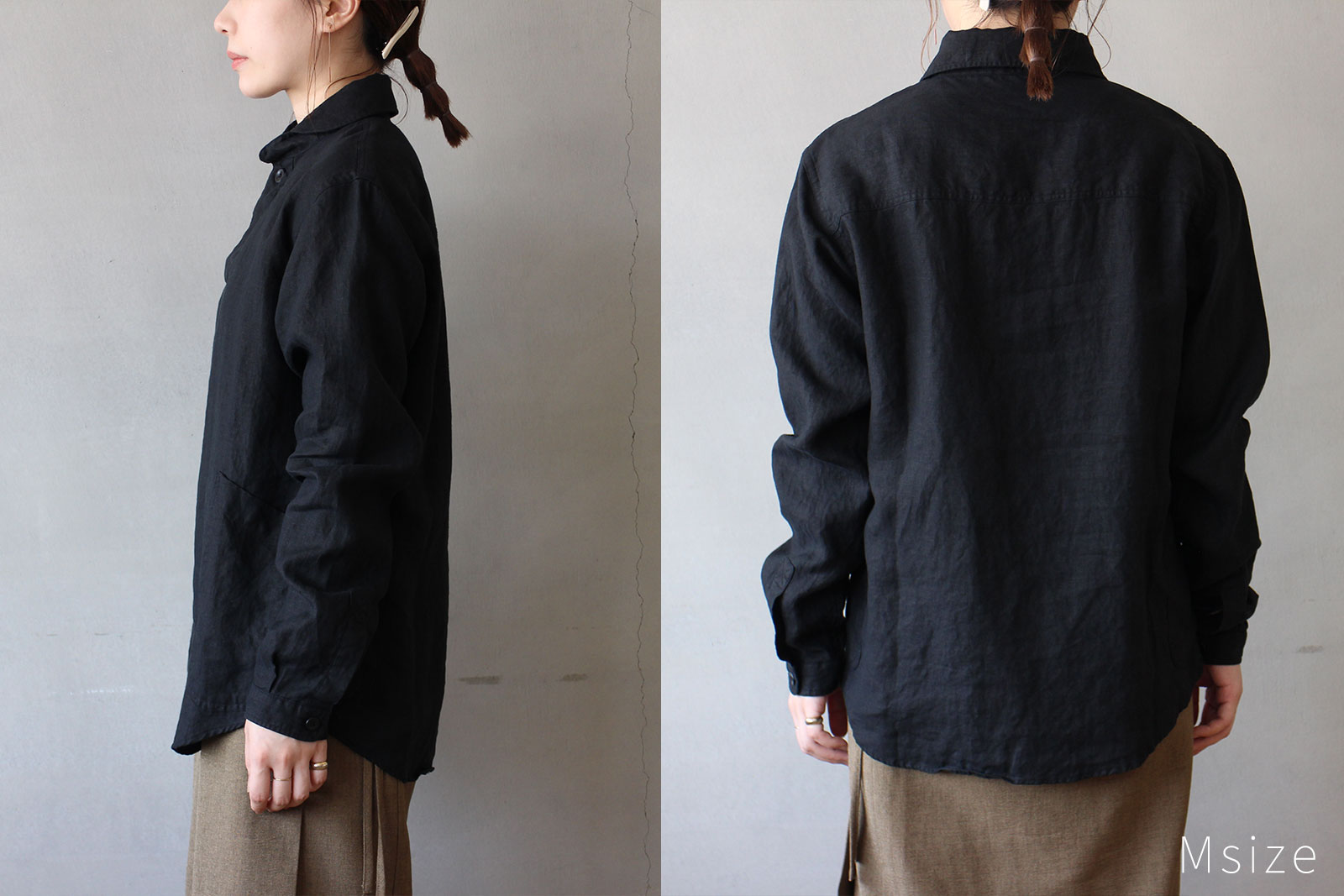 LOLO 定番プルオーバーリネンシャツ ブラック M/L/XL | zuiun onlineshop