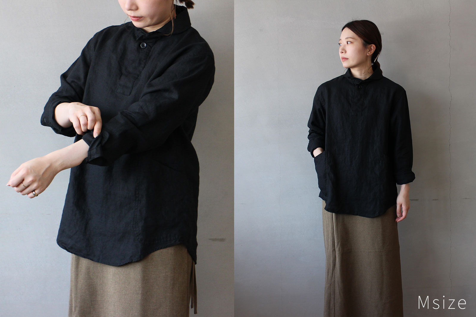 LOLO 定番プルオーバーリネンシャツ ブラック M/L/XL | zuiun onlineshop
